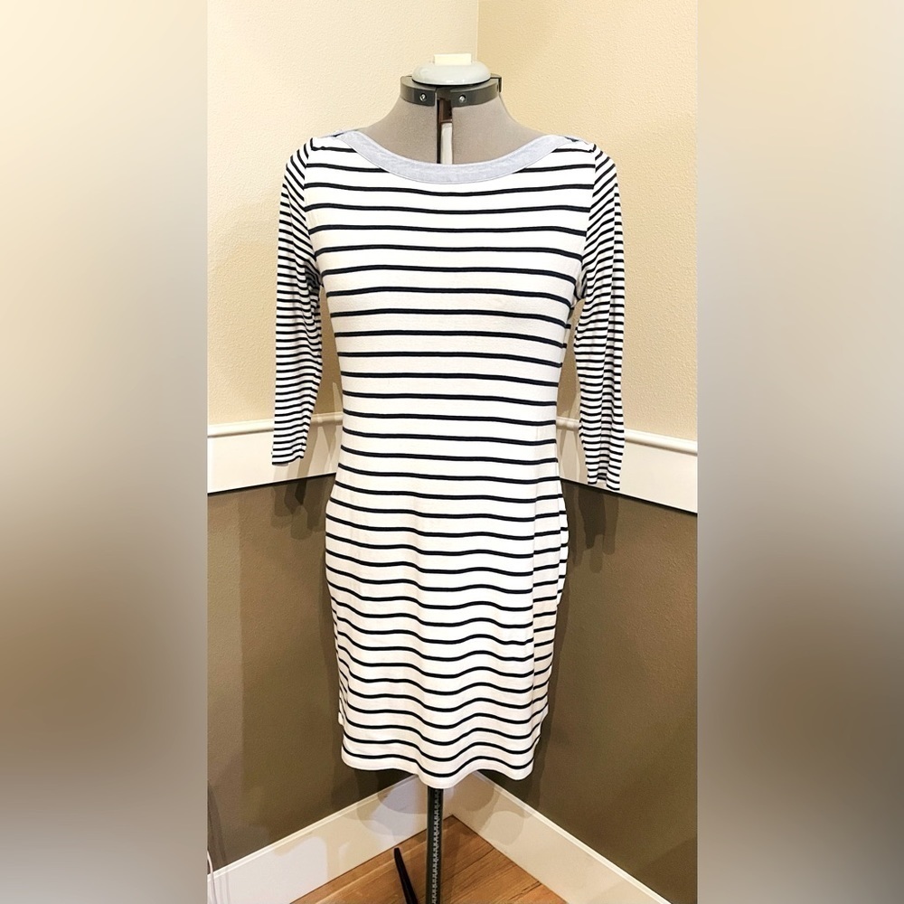 Tommy Hilfiger Nautical Striped Shirt Dress Sz M White Blue Stripes 3/4 Sleeves
